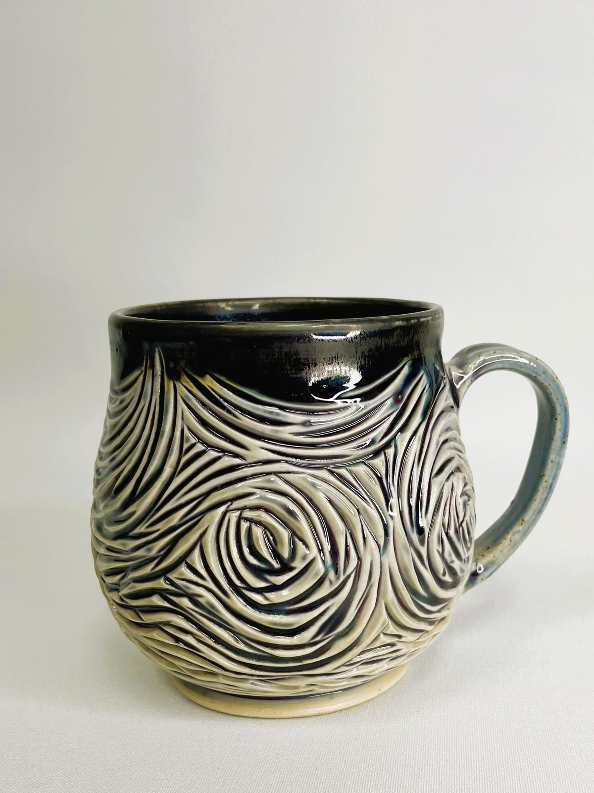 16 oz Blue Hand Carved Mug By Shona Helstrom