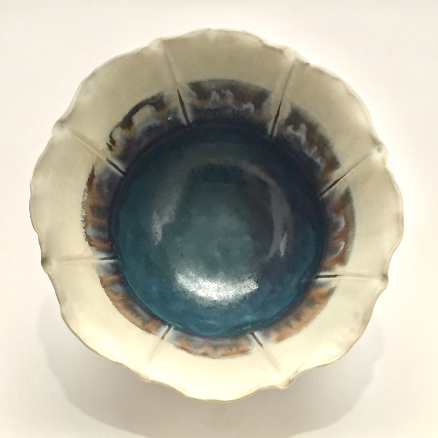Bowl, Deep - Sand and blue, live edge, by Kathryne Koop