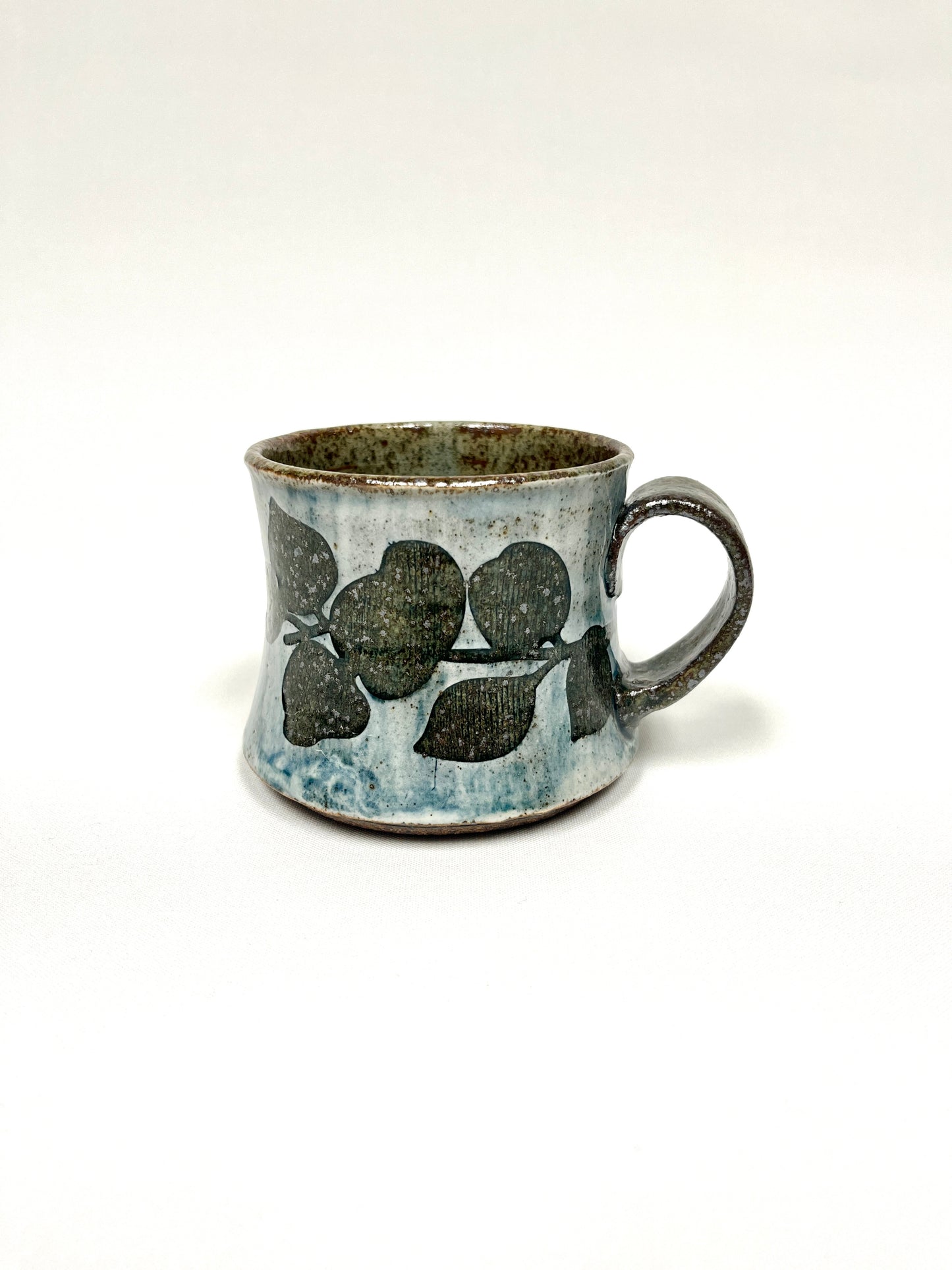 Light Blue leaf stenciled short Mug by Shona Helstrom