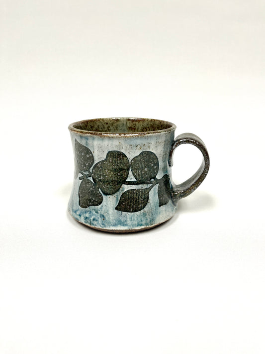 Light Blue leaf stenciled short Mug by Shona Helstrom
