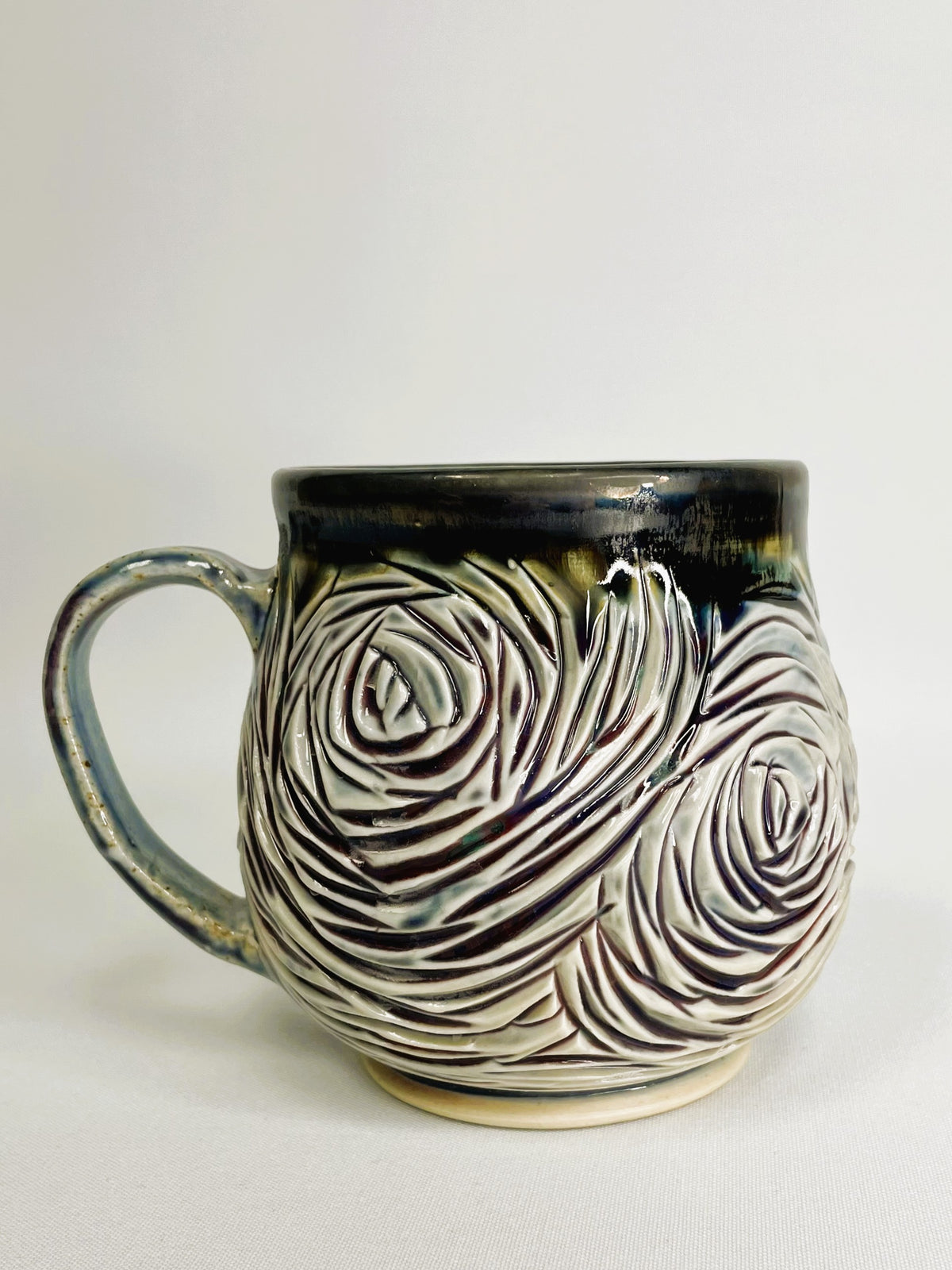 16 oz Blue Hand Carved Mug By Shona Helstrom