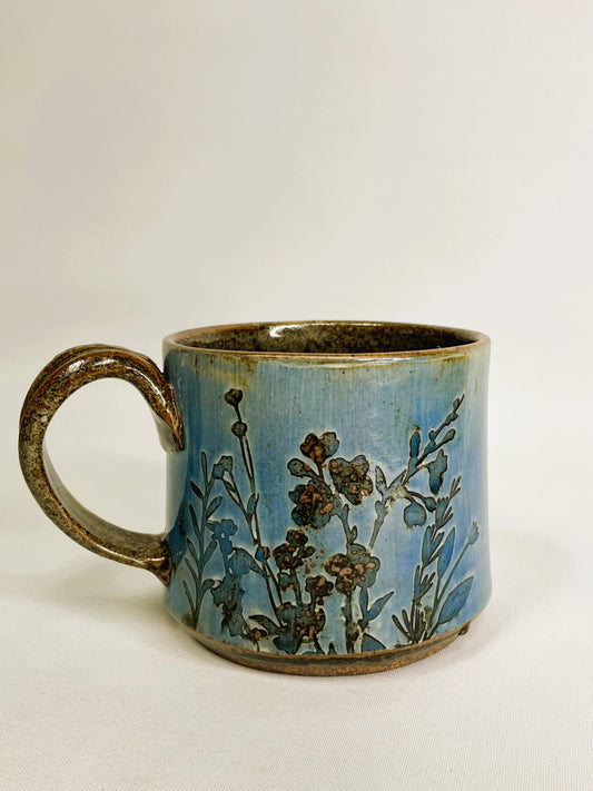 14 oz Blue Wild Flower Mug By Shona Helstrom