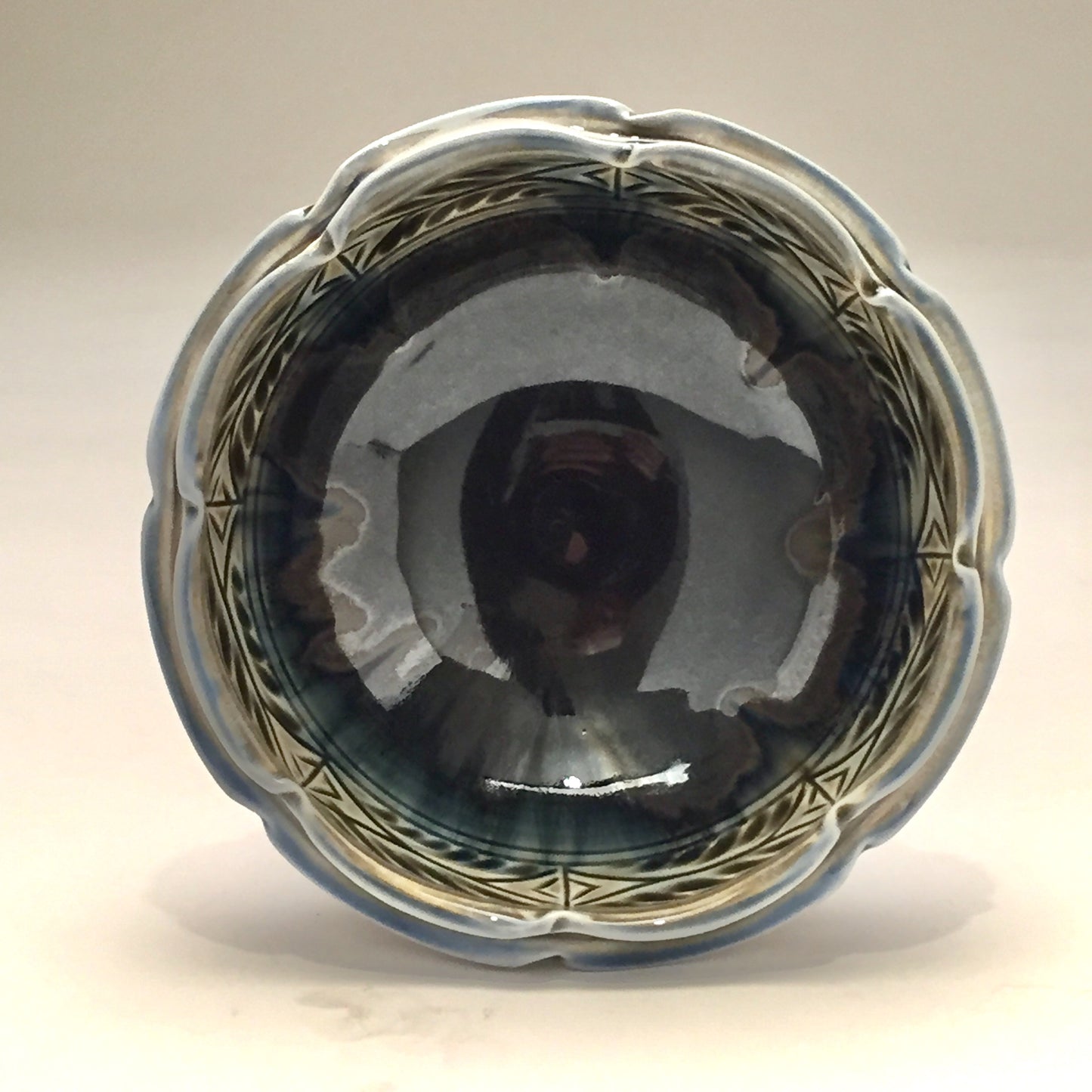 Bowl, Flower - Shiny black, carved, by Kathryne Koop