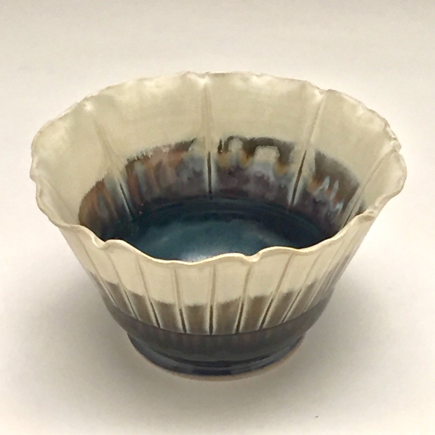 Bowl, Deep - Sand and blue, live edge, by Kathryne Koop