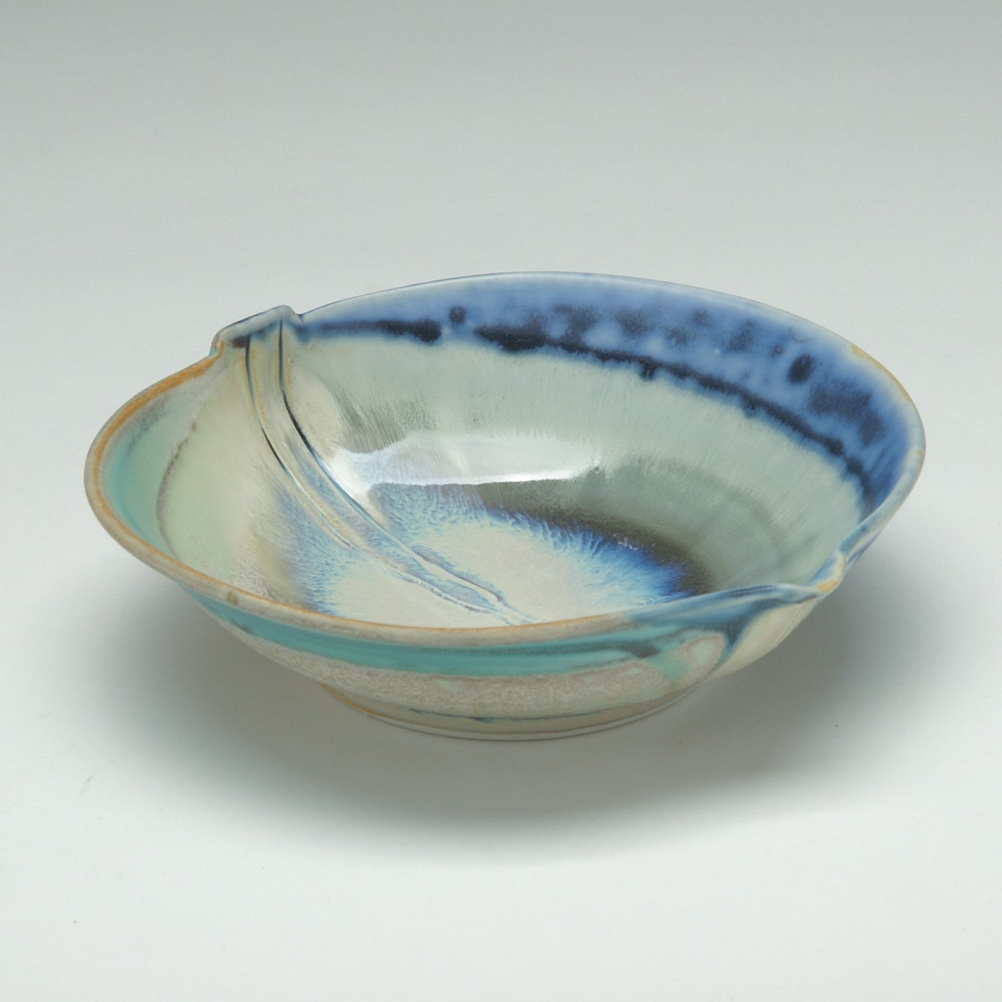 Bowl, Stylized Leaf - Blue and Turquoise, by Kathryne Koop